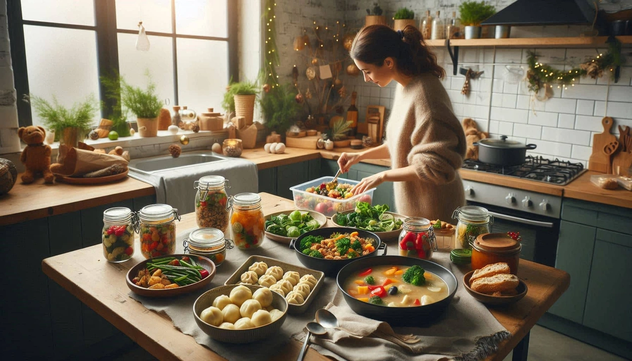 kobieta w kuchni przygotowuje jedzenie